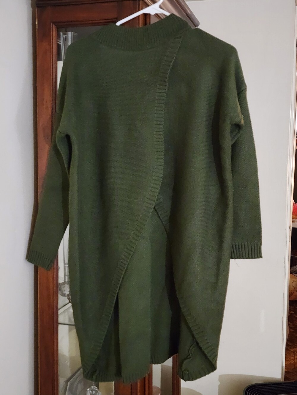 Longline Olive Green Open-Front Knit Cardigan